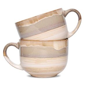 bosmarlin large ceramic coffee mug set of 2, stoneware jumbo latte mugs for office and home, 16 oz, dishwasher and microwave safe(brown grey, 2)