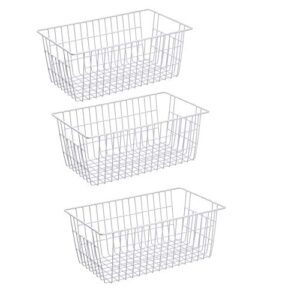 slideep farmhouse metal wire basket, fridge freezer storage organizer bins with handles for kitchen cabinets, pantry, closets, bedrooms, bathrooms, white 3 pack