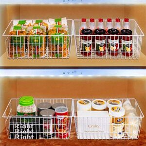 Slideep Farmhouse Metal Wire Basket, Fridge Freezer Storage Organizer Bins with Handles for Kitchen Cabinets, Pantry, Closets, Bedrooms, Bathrooms, White 3 Pack