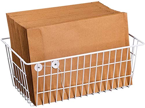 Slideep Farmhouse Metal Wire Basket, Fridge Freezer Storage Organizer Bins with Handles for Kitchen Cabinets, Pantry, Closets, Bedrooms, Bathrooms, White 3 Pack