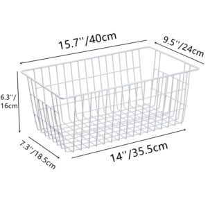 Slideep Farmhouse Metal Wire Basket, Fridge Freezer Storage Organizer Bins with Handles for Kitchen Cabinets, Pantry, Closets, Bedrooms, Bathrooms, White 3 Pack