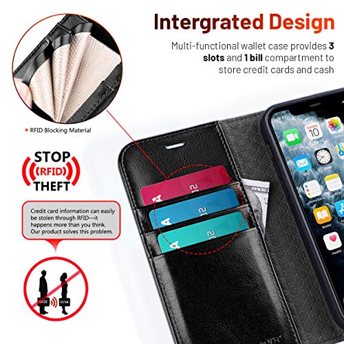 OCASE Compatible with iPhone 12 Case/Compatible with iPhone 12 Pro Wallet Case, PU Leather Flip Case with Card Holders RFID Blocking Kickstand Phone Cover 6.1 Inch (Black)