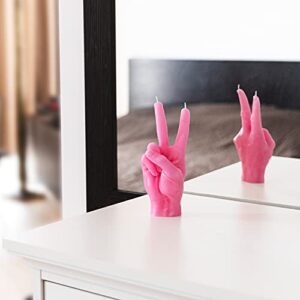 CandleHand Hand Gesture Candle Peace Sign - Big Real Hand Size 6.7 x 4.3 x 2.4 inches - Handmade Winner Statue - Birthday, Office, Housewarming Gift (Pink)
