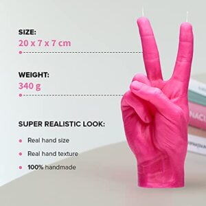 CandleHand Hand Gesture Candle Peace Sign - Big Real Hand Size 6.7 x 4.3 x 2.4 inches - Handmade Winner Statue - Birthday, Office, Housewarming Gift (Pink)