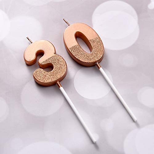 BBTO 30th Birthday Candles Glitter Cake Numeral Candles 30th Birthday Cake Topper Decoration for Birthday Wedding Anniversary Celebration Favor, Rose Gold