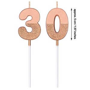 BBTO 30th Birthday Candles Glitter Cake Numeral Candles 30th Birthday Cake Topper Decoration for Birthday Wedding Anniversary Celebration Favor, Rose Gold