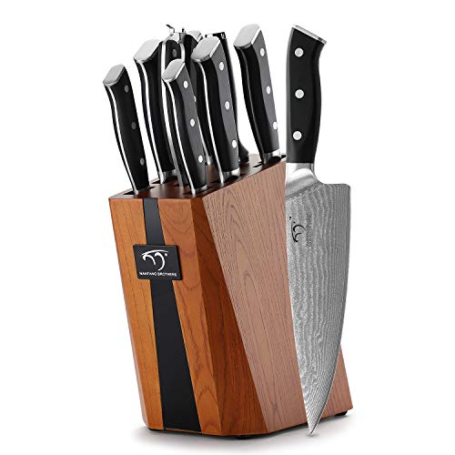 NANFANG BROTHERS Knife Sets for Kitchen with Block, Damasucs Kitchen Knife Sets 9 Pieces with Ergonomic Triple Rivet Handle, Kitchen Knives for Chopping, Slicing, Dicing & Cutting