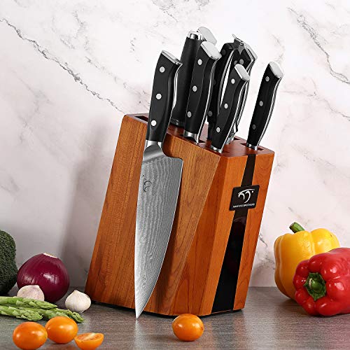 NANFANG BROTHERS Knife Sets for Kitchen with Block, Damasucs Kitchen Knife Sets 9 Pieces with Ergonomic Triple Rivet Handle, Kitchen Knives for Chopping, Slicing, Dicing & Cutting