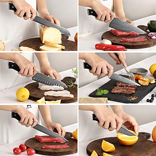 NANFANG BROTHERS Knife Sets for Kitchen with Block, Damasucs Kitchen Knife Sets 9 Pieces with Ergonomic Triple Rivet Handle, Kitchen Knives for Chopping, Slicing, Dicing & Cutting