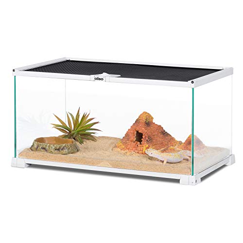 OIIBO 10 Gallon Reptile Tank, 20" x 12" x 10" Reptile Terrarium, Sliding Screen Top Hermit Crab Tank for Reptile Amphibians, Snake, Turtle, Frog, Gecko, Hamster, Hedgehog, Small Animals