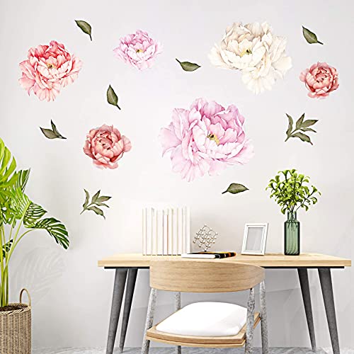 Removable Creative 3D Flower Wall Decal DIY Flowers Wall Decor Floral Wall Peel and Stick Sticker for Girls Teens Nursery Babys Bedroom Living Room Home Offices Kids Room Decoration (Peony)