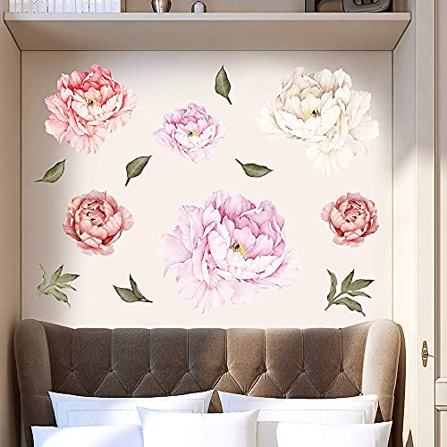 Removable Creative 3D Flower Wall Decal DIY Flowers Wall Decor Floral Wall Peel and Stick Sticker for Girls Teens Nursery Babys Bedroom Living Room Home Offices Kids Room Decoration (Peony)