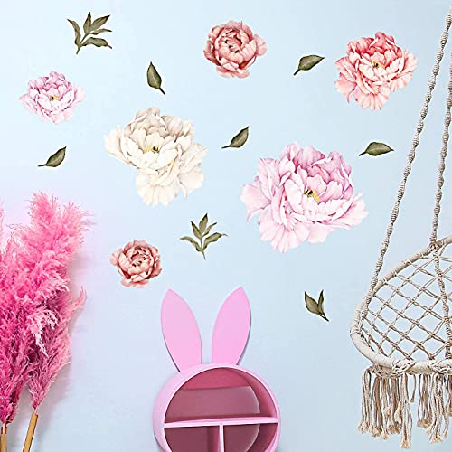 Removable Creative 3D Flower Wall Decal DIY Flowers Wall Decor Floral Wall Peel and Stick Sticker for Girls Teens Nursery Babys Bedroom Living Room Home Offices Kids Room Decoration (Peony)