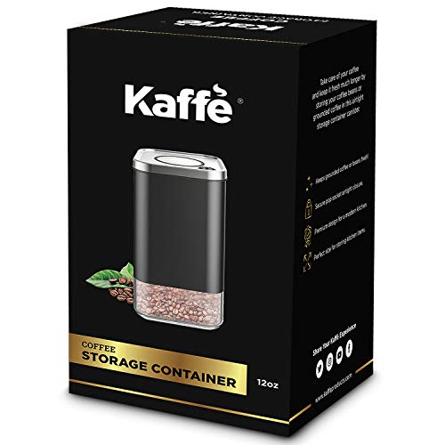 Kaffe Glass Storage Container. Coffee Canister - BPA Free Stainless Steel with Airtight Lid (12oz)