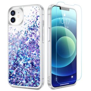 caka case for iphone 12 glitter case, iphone 12 pro glitter case girly girls women bling liquid sparkle fashion flowing quicksand case for iphone 12 12 pro (6.1 inches) (blue purple)