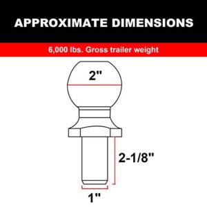 TCE ATRLY2002U Torin Trailer Hitch Ball, 2 Inch Diameter, 3 Ton (6,000 lbs), 1 x 2-1/8-Inch Shank