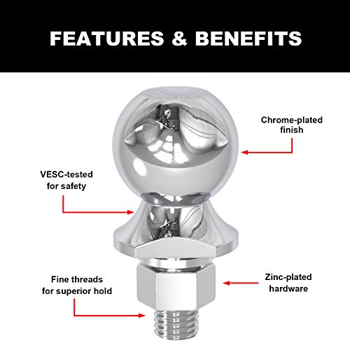 TCE ATRLY2002U Torin Trailer Hitch Ball, 2 Inch Diameter, 3 Ton (6,000 lbs), 1 x 2-1/8-Inch Shank