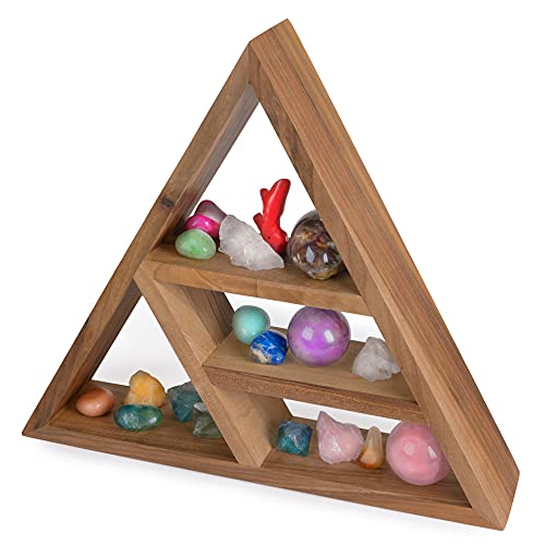 Curawood Triangular Crystal Display Shelf - Wooden Triangle Shelf for Crystals - Crystal Holder for Stones Display - Altar Crystal Wall Decor, Rock Display Shelf - Crystal Shelf Display for Stones