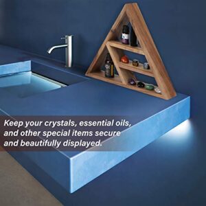 Curawood Triangular Crystal Display Shelf - Wooden Triangle Shelf for Crystals - Crystal Holder for Stones Display - Altar Crystal Wall Decor, Rock Display Shelf - Crystal Shelf Display for Stones