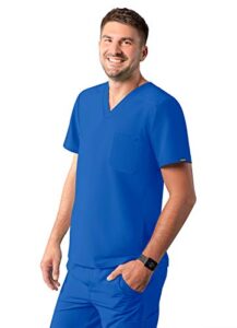 adar addition scrubs for men - modern multi pocket v-neck scrub top - a6010 - royal blue - m