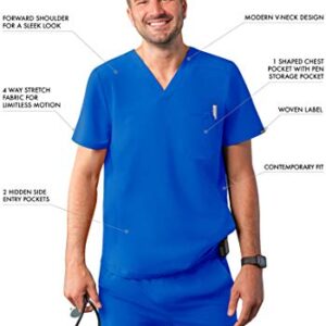Adar Addition Scrubs for Men - Modern Multi Pocket V-Neck Scrub Top - A6010 - Royal Blue - M