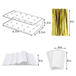 Fox Claw 2 Packs Lollipop Holder Cake Pop Stand Display 100PCS Clear Treats Bags 100PCS Lollipop Sticks and 100PCS Gold Metallic Twist Ties for Candy Cake Pop Making Tools (2)