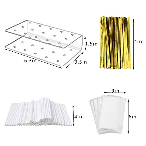 Fox Claw 2 Packs Lollipop Holder Cake Pop Stand Display 100PCS Clear Treats Bags 100PCS Lollipop Sticks and 100PCS Gold Metallic Twist Ties for Candy Cake Pop Making Tools (2)