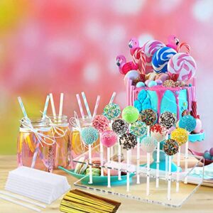 Fox Claw 2 Packs Lollipop Holder Cake Pop Stand Display 100PCS Clear Treats Bags 100PCS Lollipop Sticks and 100PCS Gold Metallic Twist Ties for Candy Cake Pop Making Tools (2)