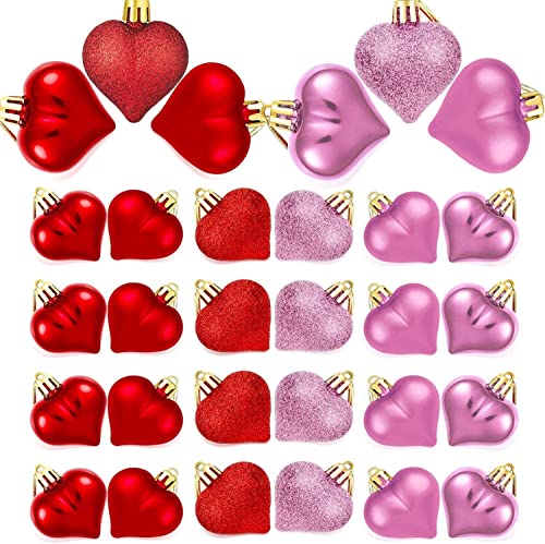 Valentines Day Decorations, Valentine's Day Heart Shaped Ornaments | Valentines Heart Decorations | Red Pink Silver Heart Shaped Baubles | Romantic Valentine's Day Hanging Decorations(24Pcs)