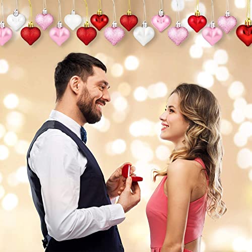 Valentines Day Decorations, Valentine's Day Heart Shaped Ornaments | Valentines Heart Decorations | Red Pink Silver Heart Shaped Baubles | Romantic Valentine's Day Hanging Decorations(24Pcs)