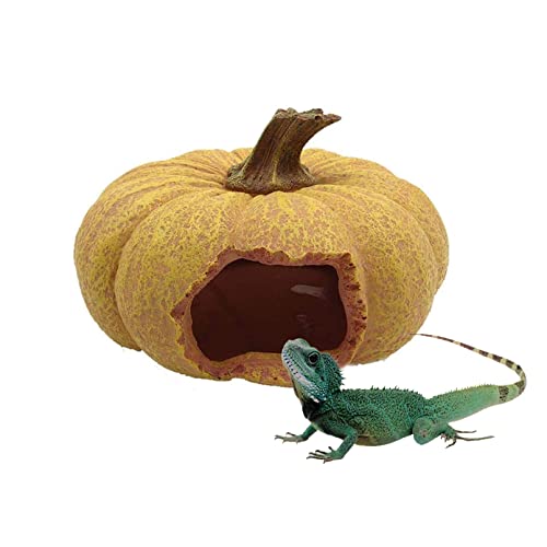 Lizard Hideout Cave,Pumpkin House Reptile Hideout Cave Reptile Hideaway Habitat Decor Chameleons Rest Hut for Turtles Lizards Gecko Spider Chameleons