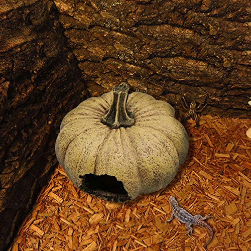 Lizard Hideout Cave,Pumpkin House Reptile Hideout Cave Reptile Hideaway Habitat Decor Chameleons Rest Hut for Turtles Lizards Gecko Spider Chameleons