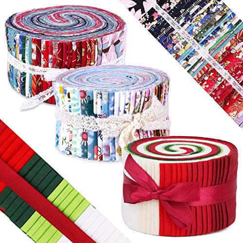 Roll Up Cotton Fabric Quilting Strips, Jelly Roll Fabric, Cotton Craft Fabric Bundle, Patchwork Craft Cotton Quilting Fabric, Cotton Fabric, Quilting Fabric with Different Patterns for Crafts