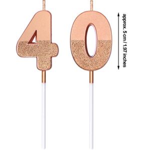 40th Birthday Candles Glitter Cake Numeral Candles 40th Happy Birthday Cake Topper Numeral Candles for Birthday Party Wedding Decoration Anniversary Celebration Favor, Rose Gold