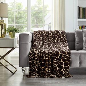 cozy tyme soft giraffe blanket - faux fur throw blanket for couch great for travel 50"x 60"