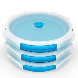 cartints 1100ml large collapsible food storage containers with lids silicone food container collapsible silicone leftover containers, microwave freezer safe, for camping travel, 3pack, blue