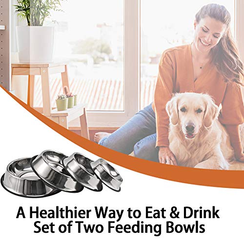 2Packs Stainless Steel Dog Bowl with Anti-Skid Rubber Base for Small/Medium/Large Pet, Perfect Dish, Pets Feeder Bowl and Water Bowl Perfect Choice for Dog Puppy Cat and Kitten (8oz)