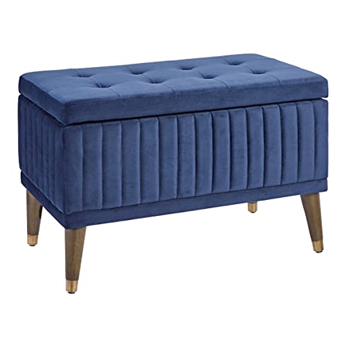 FIRST HILL FHW Microfiber Upholstered Ottoman Bench with Shoe Storage,Venecian Blue