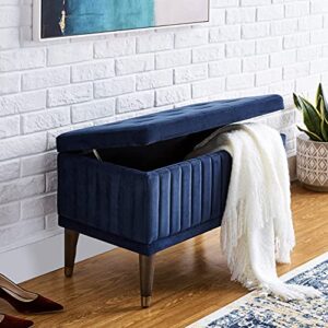 FIRST HILL FHW Microfiber Upholstered Ottoman Bench with Shoe Storage,Venecian Blue