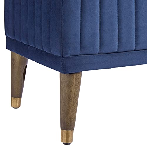 FIRST HILL FHW Microfiber Upholstered Ottoman Bench with Shoe Storage,Venecian Blue