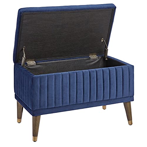 FIRST HILL FHW Microfiber Upholstered Ottoman Bench with Shoe Storage,Venecian Blue