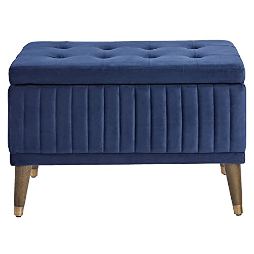 FIRST HILL FHW Microfiber Upholstered Ottoman Bench with Shoe Storage,Venecian Blue