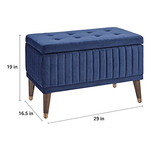 FIRST HILL FHW Microfiber Upholstered Ottoman Bench with Shoe Storage,Venecian Blue