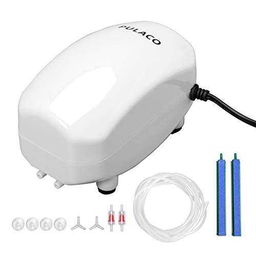 PULACO 210 GPH Ultra Quiet Aquarium Air Pump Dual Outlet, Fish Tank Aerator Pump with Accessories, Under 300 Gallon Fish Tanks