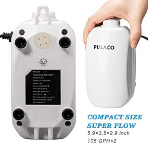 PULACO 210 GPH Ultra Quiet Aquarium Air Pump Dual Outlet, Fish Tank Aerator Pump with Accessories, Under 300 Gallon Fish Tanks