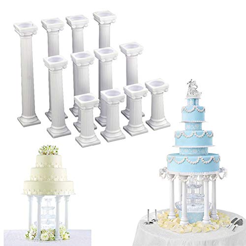 Hooshion 12Pcs 3 Size Roman Column Cake Tiered Stands, Fondant Cakes Tier Separator Support Stand, Multilayer Wedding Cake Decoration Support Tool Sets