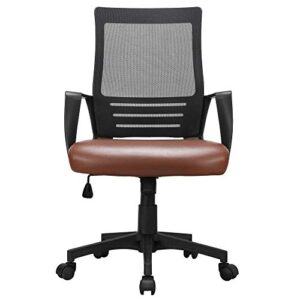 topeakmart executive office chair, adjustable swivel desk chair with lumbar support, mesh computer chair with pu leather padded seat for back pain/home/workplace brown