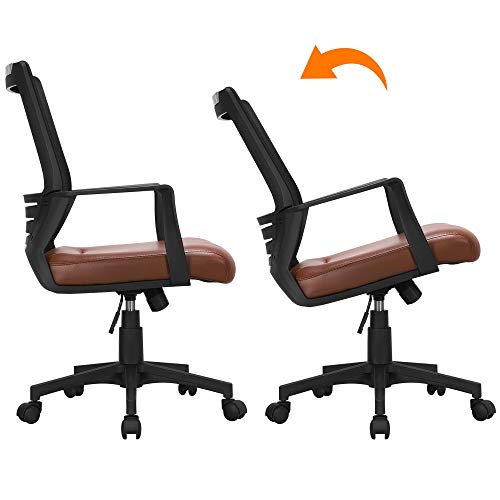 Topeakmart Executive Office Chair, Adjustable Swivel Desk Chair with Lumbar Support, Mesh Computer Chair with PU Leather Padded Seat for Back Pain/Home/Workplace Brown
