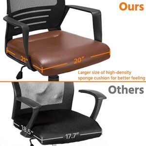 Topeakmart Executive Office Chair, Adjustable Swivel Desk Chair with Lumbar Support, Mesh Computer Chair with PU Leather Padded Seat for Back Pain/Home/Workplace Brown