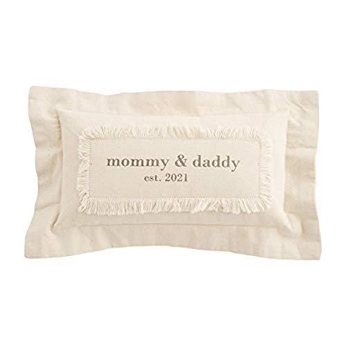 Mud Pie Mommy Daddy EST 2021 Pillow, 1 Count (Pack of 1), Tan